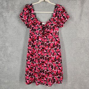 Madden NYC Women's‎ Size Medium Red Black Heart Print Dress Polyester/Elastane